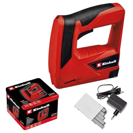 Einhell Grapadora a batería TC-CT 3,6 Li (3,6V, 1,3Ah, 30 disparos/min, ergonómico. Empuñadura suave, nariz de seguridad, entrega con caja metálica, cargador y 1000 grapas)