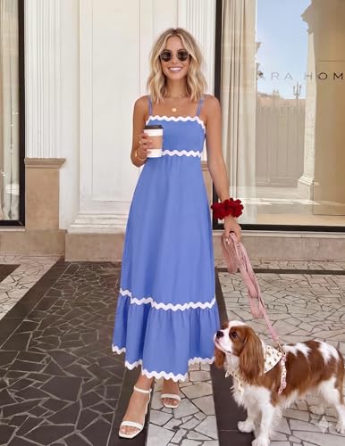 Image of ZESICA Women's 2026 Summer Spaghetti Straps Sleeveless Backless Sundress Flowy Smocked Lace Swing A Line Midi Dress