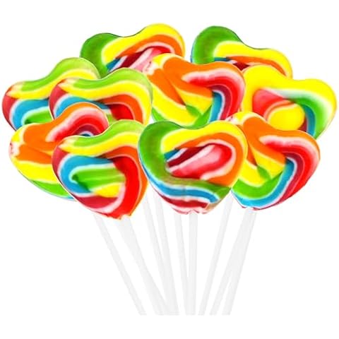 Snacktery Heart Lollipops Valentines Day Candy - 24 Heart Shaped Valentines Lollipops - Rainbow Valentine Suckers - Valentine Candy Individually Wrapped Heart Suckers Cover