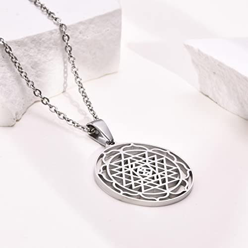 Stainless Steel Hinduism Symbol Sri Yantra Chakra Amulet Talisman Pendant Necklace, Meditation Jewelry3