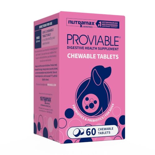 Nutramax Proviable Probiotics for Dogs Daily Digestive Health Supplement with Multiple Strains of Bacteria Dog Probiotics Plus Prebiotics 60 Chewable Tablets