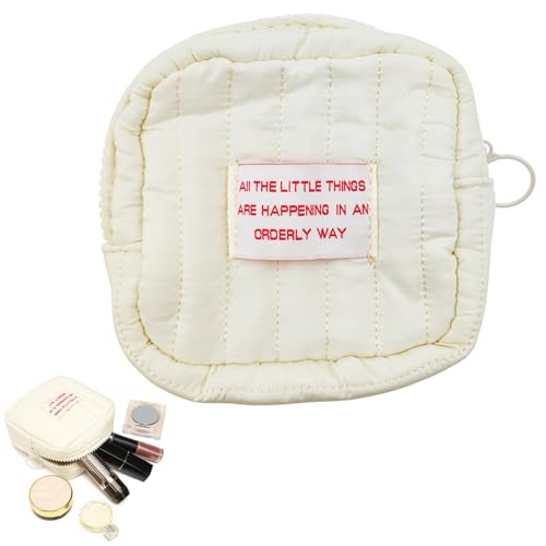 Small Makeup Bag, Cute Pocket Cosmetic Bag, White Square Pouch with Zipper, Portable Small Make Up Bags for Women, Mini storage Bag for Sanitary pad, Coin, Lipstick, Jewelry