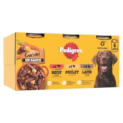 Pedigree Cuisine Repas pour Chien - Boîtes en Sauce pour Chien Adulte - 3 variétés - 6x400g -...