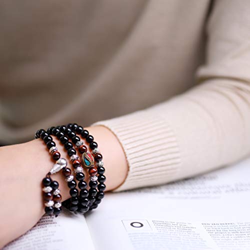 Image of COAI Black Obsidian Stone Bracelet Necklace Mala Beads 108