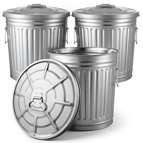 Set de 3 Canecas de Basura Metálicas Galvanizadas con Tapa 7 Gal