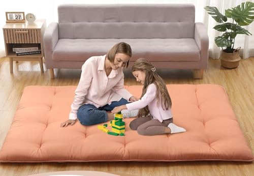 Image of Deevine Craft Quilt Cotton Floor Bed Mattress, Foldable,Rollable Movable Single Bed Comfort Gadda 1 Sleeping Capacity, S Quilted Design (Orange, Single Bed 72X30X5 Inches)