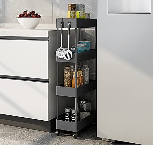 4-Tier Utility Cart Slide Out Storage Rack Mobile Standing Shelf for Narrow Places Laundry Corner Fridge Gap Kitchen Bathroom, 15.7