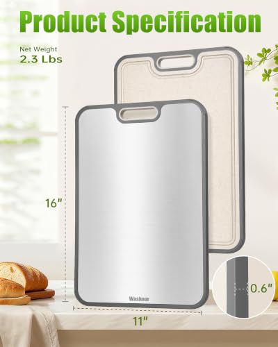 Image of Titanium Cutting Boards for Kitchen, Non Toxic 2-in-1 Cutting Board Double Sided, Food Grade Chopping Boards for Fresh Meat Vegetable, Easy to Clean Large Size 16 inchx11 inch(Set of 3)