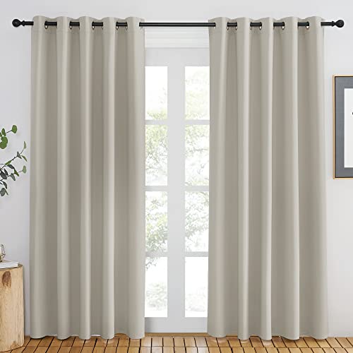 NICETOWN Blackout Natural Curtain for Living Room - Grommet Thermal Insulated Solid Room Darkening Thermal Curtain Drape Sound Reducing for Bedroom/Living Room (1 Panel, W66 x L84)