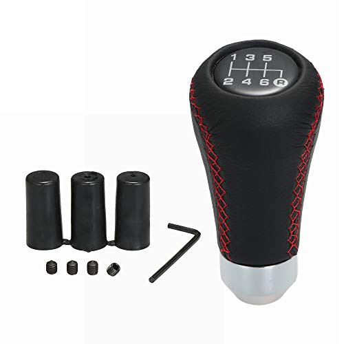 Car Manual Gear Shift Knob Shifter Black Leather Red Stitch 6 Speed Universal
