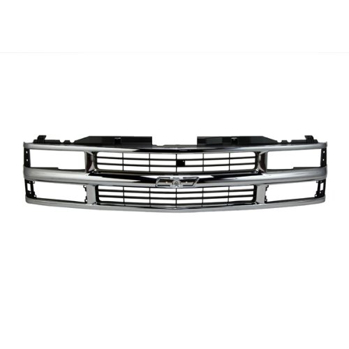 CarPartsDepot, Front Grille Grill Chrome Shell And Black Cross bar Insert Dual Headlamp Design Type Compatible With Chevrolet C/K Pickup Truck 1500 2500 3500 Suburban Tahoe Blazer 1994-2000