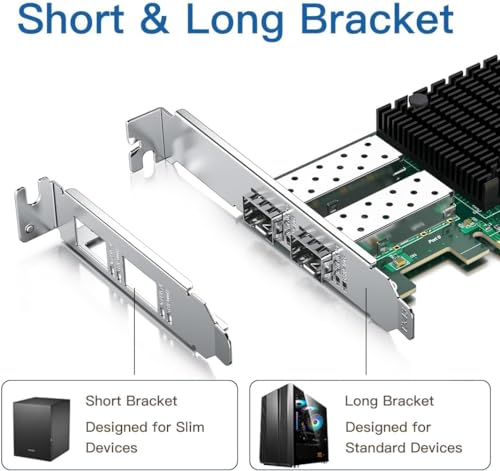 Image of H!Fiber.com 10G Ethernet Network Card, 2 Port SFP+ NIC, 10GbE CNA, X710-DA2 Equivalent Function, with Intel X710-BM2 Chip, Support Windows Server /Linux /VMware (No X11, MAC Support)