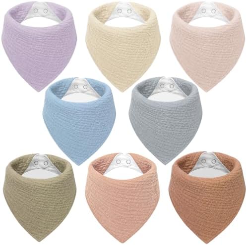 duludulu Lätzchen Baby Dreieckstuch Baby Crinkle-Musselin Halstuch Baby für Junge und Mädchen, Halstücher Sabberlätzchen Baby Verstellbare 8 Stück