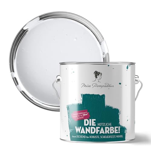 MissPompadour abwaschbare Wandfarbe Weiß mit Charakter 2,5L - hohe Deckkraft & Ergiebigkeit - matte, scheuerbeständige Innenfarbe - geruchsarm, wasserbasiert, atmungsaktiv - Die Nützliche