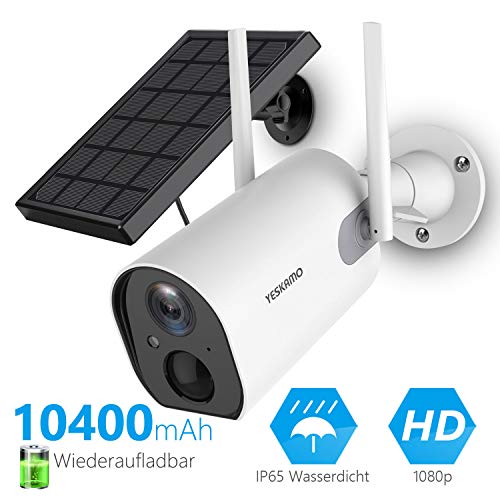 YESKAMO Überwachungskamera Aussen mit AKKU 10400mAh IP Kamera mit Solarpanel WLAN 1080P Camera für Heimüberwachung Zwei Wege Audio,Wasserdicht,Nachtsicht