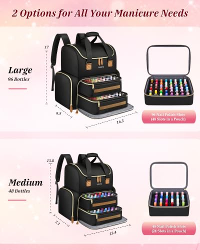 YOREPEK Nail Polish Organizer Case, Nail Backpack for 48+ Bottles & UV Lamp - Image 3
