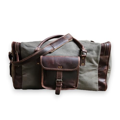 Ranch Junkie Drifter Canvas Weekender Canvas Duffel Bag (Army Green Canvas)