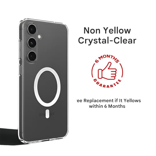 Image of Prolet Anti-Yellow Crystal Clear Hard Case Cover Compatible with Samsung Galaxy S24 FE with Magnetic Mag-Safe Wireless Charging Support, Shockproof Hard Back Cover (Transparent)
