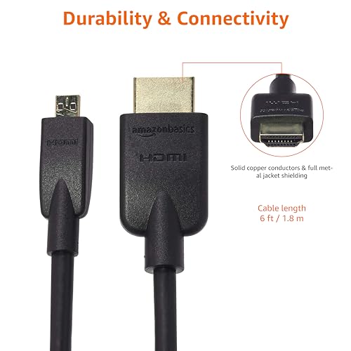 Amazon Basics Micro HDMI to HDMI Display Cable, 18Gbps High-Speed, 4K@60Hz, 2160p, 48-Bit Color, Ethernet Ready, 6 Foot, Black - Image 5