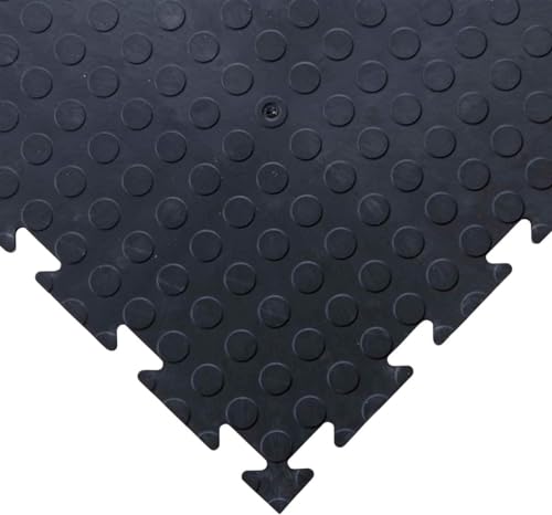 BiGDUG Interlocking Vinyl Garage Floor Tile - Single Garage Flooring Set - 3m x 6m (193 sq ft) - Ramped Edges - Black Studded