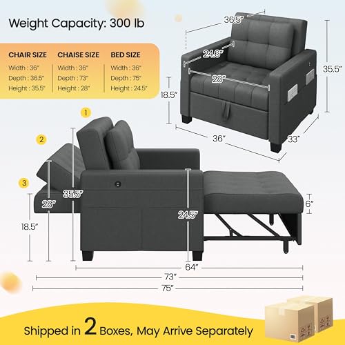 Sillón Convertible Plegable Gris Oscuro miniatura 2
