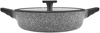Karaca Serra Biogranit Grey Cooking Pot with Lid 28 cm, Granite Veneer, Grey Cookware, Non-Stick Coating, Pot Pans with Glass Lids, Reinforced Surface, Strength and Health of Granite