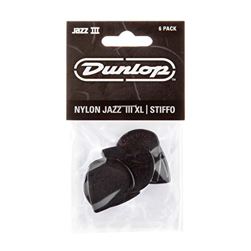 JIM DUNLOP Nylon Jazz III XL, preto, pacote com 6/jogador