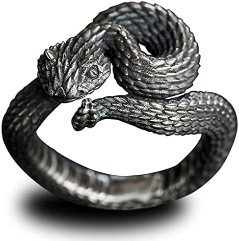 Holgod Snake Ring Adjustable, S925 Rattlesnake Shaped Jewelry, Handmade Sterling Silver Animal Gift for Men Women