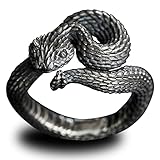 Holgod Snake Ring Adjustable, S925 Rattlesnake Shaped Jewelry, Handmade Sterling Silver Animal Gift