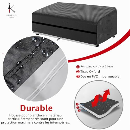 Housse Plancha Imperméables,Dimension 60x60x25cm,Housse Protection Plancha Coupe Vent,Housse Protection Plancha Camping Gaz avec Cordon et Fastening Tape,Tissu Oxford 600D (60*60*25cm,Noir) – vue 3