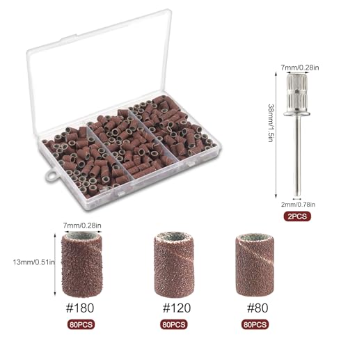 LPZMPZ 242 Stk Schleifhülsen Nagelfräser mit 80/120/180 Körnung Schleifzylinder Kompatibel mit Dremel Drehwerkzeug Schleifaufsätze Einschließlich 240 Stück Schleifhülsen+2 Stück Schleiftrommel