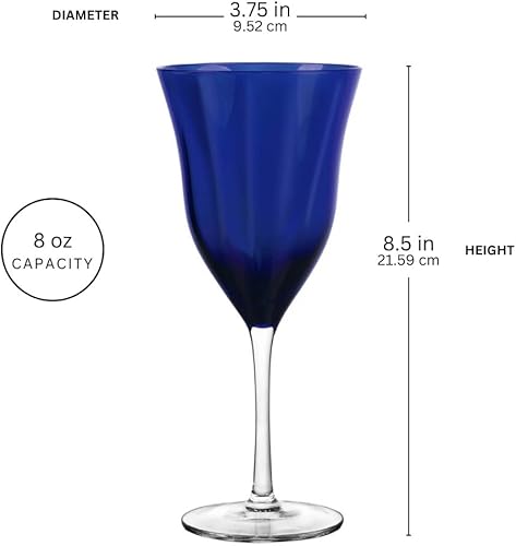 Miniatura 3 de QUALIA Meridian - Juego de 4 copas de vino azul cobalto, copas de vino de colores de 8 onzas con efecto óptico, cristal sin plomo, cristalería