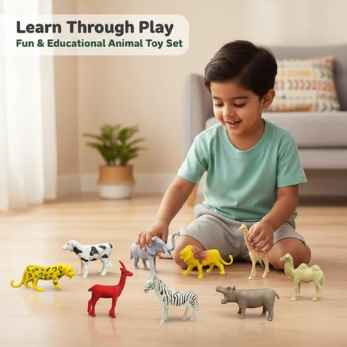 Image of ZESTHOME Jungle Animal Toys for Kids 3+ | 12PCS Forest Farm Forest Animal Action Figure Toy for Boys & Girls Birthday Gift for Children Wild Zoo Animal Set for Boys and Girls