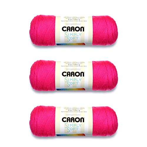 Image of Caron Simply Soft Neon Pink Yarn - 3 Pack of 170g /6oz - Acrylic - 4 Medium (Worsted) - 315 Yards - Knitting /Crochet