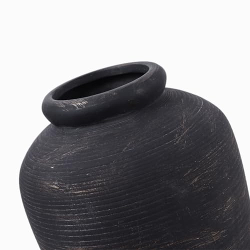 Duży ceramiczny rustykalny wazon, 28 cm, czarny wazon dekoracyjny w stylu vintage, wysoki czarny wazon do dekoracji domu, salonu, dekoracji półki, wejścia, dekoracji stołu (czarny)