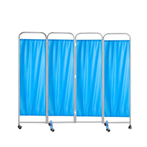 Biombo médico Plegable, Divisor de ambientes de 4 Paneles con Tela de Seda de Nailon Desmontable, para Salas clínicas, exámenes, hospitales, residencias de Ancianos, Azul