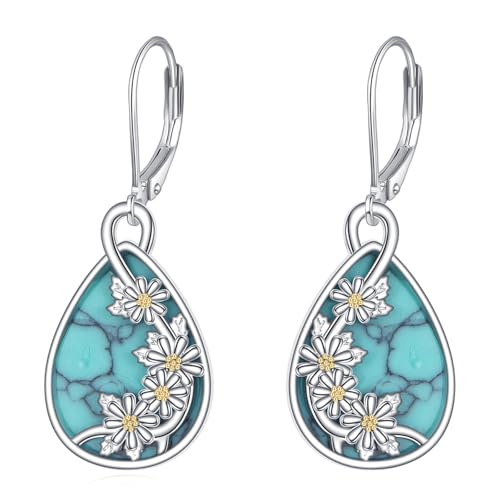 Boucles d'oreilles marguerite turquoise en argent 925 pour femme