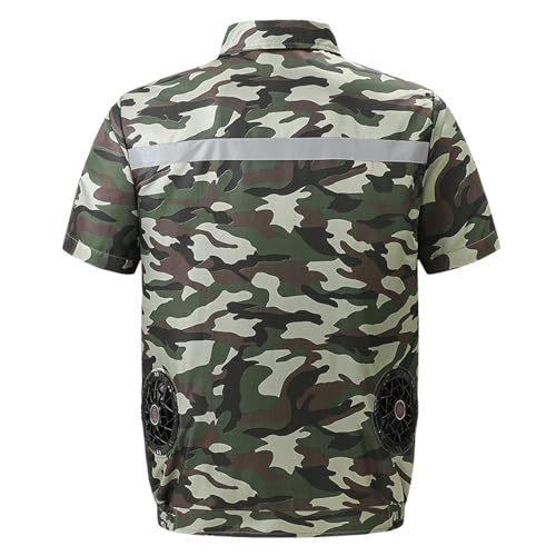 Image of Summer Cooling Jacket Unisex Short Sleeve Air Conditioner Clothes with Powerful Fans for Camping Hiking Fishing