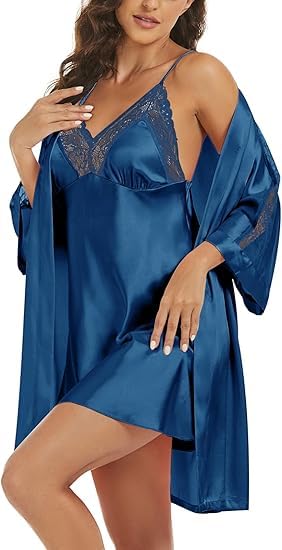 Noty ® Women’s- 2 Pc Hot & Sexy Nightwear Set- Satin – Sexy Lace Chemise with Kimono Robe Noty ® Women’s- 2 Pc Hot & Sexy Nightwear Set- Satin – Sexy Lace Chemise with Kimono Robe