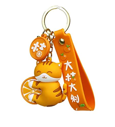 Oikabio Cute PVC Cartoon Key Chain - Orange Cat, Gift for Cat Lovers