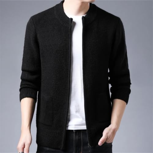 Men Stand Color Pocket Solid Color Zipper Cardigan3