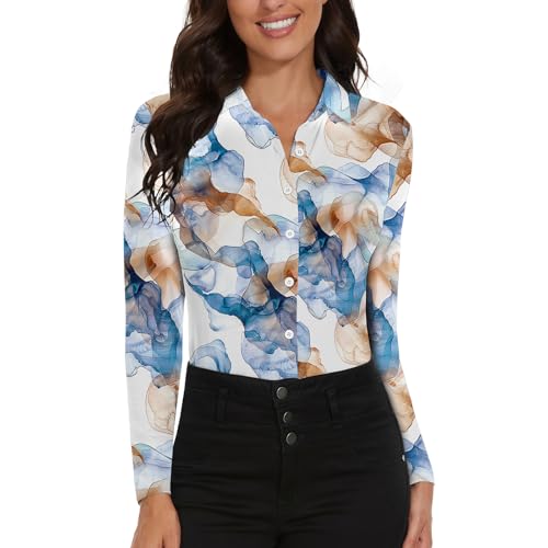 Image of Soneven Womens Golf Polo Shirts 3 /4 Long Sleeve V Neck Button Down Shirts Business Causal Work Blouses Tops