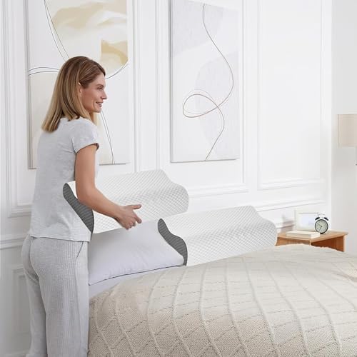 Image of ALN Premium Memory Foam Orthopedic Cervical Pillow for Sleeping, Standard Size - 19x12x3.5 | 2-Year Warranty |Neck & Shoulder Pain Relief |Improves Posture & Spinal Alignment |Contour Cervical Pillow
