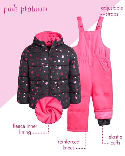 Image of Pink Platinum Girls Snowsuit 2-Piece Insulated Hooded Jacket & Bib