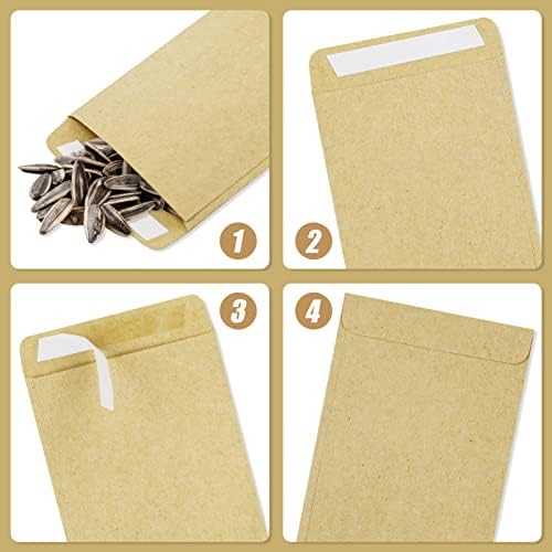 130 Pcs Small Brown Envelopes for Seeds, Self-Adhesive Seed Envelopes for Storing Small Items (9 x 6 cm / 3.54 x 2.36 inch)