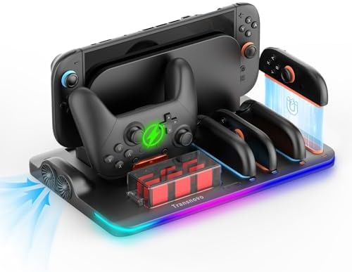 （00:01時点） 【2025革新的 6 In 1 排熱&充電&収納】TRANSNOVO Switch 2 Pro & ジョイコン対応冷却充電器 ニンテンドースイッチ2対応 3H急速充電スタンド 排熱ファン内蔵 磁着式Joy Con4台+Pro冷却风扇コントローラードック 9枚ゲームカード収納 LED充電指示ランプ&9つのRGB ライト付き 一体型 Type-Cケーブル付属 日本語取扱説明書 (黒)