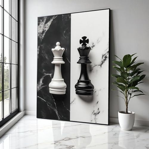 Tableau d'échecs en noir et blanc toile pour habiller un mur vide decoration salle de jeux
