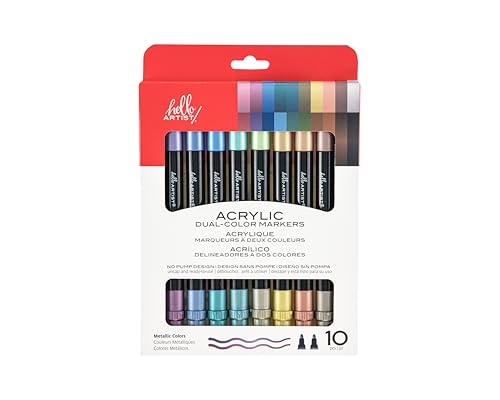 Image of Dual-Color Markers, Set of 10, Metallic Colors, Bright and Vivid Colors, For Crafts, Journaling, Coloring, Artists, Bullet Tip, Home or Classroom Use