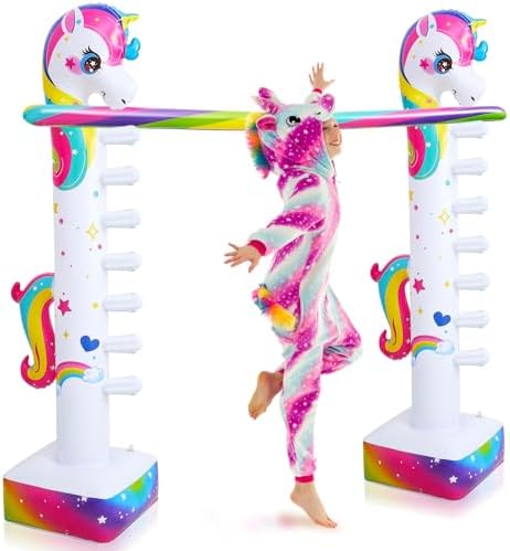 Poen 63" Unicorn Inflatable Limbo Game for Kids Adults - Fun Rain...