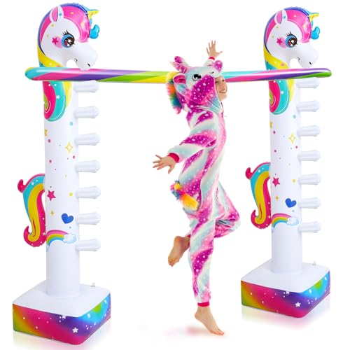 Poen 63" Unicorn Inflatable Limbo Game for Kids Adults - Fun Rainbow Blow-up Unicorn Party Decor Game Toy for Birthday Pool Water Field Day Outdoor Yard Carnival Activity Indoor (Pump Not Included)